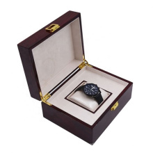 Small MOQ Custom Logo Printed Luxury Wooden Watch Packaging Box With Gold Lock